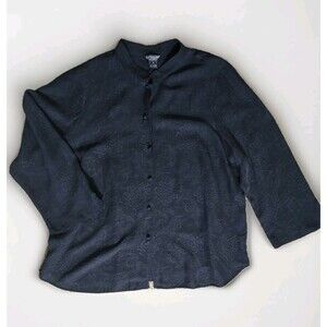 Citron Santa Monica 100% Silk Black Crane Jacquard Shirt Blouse Plus 2X Asian